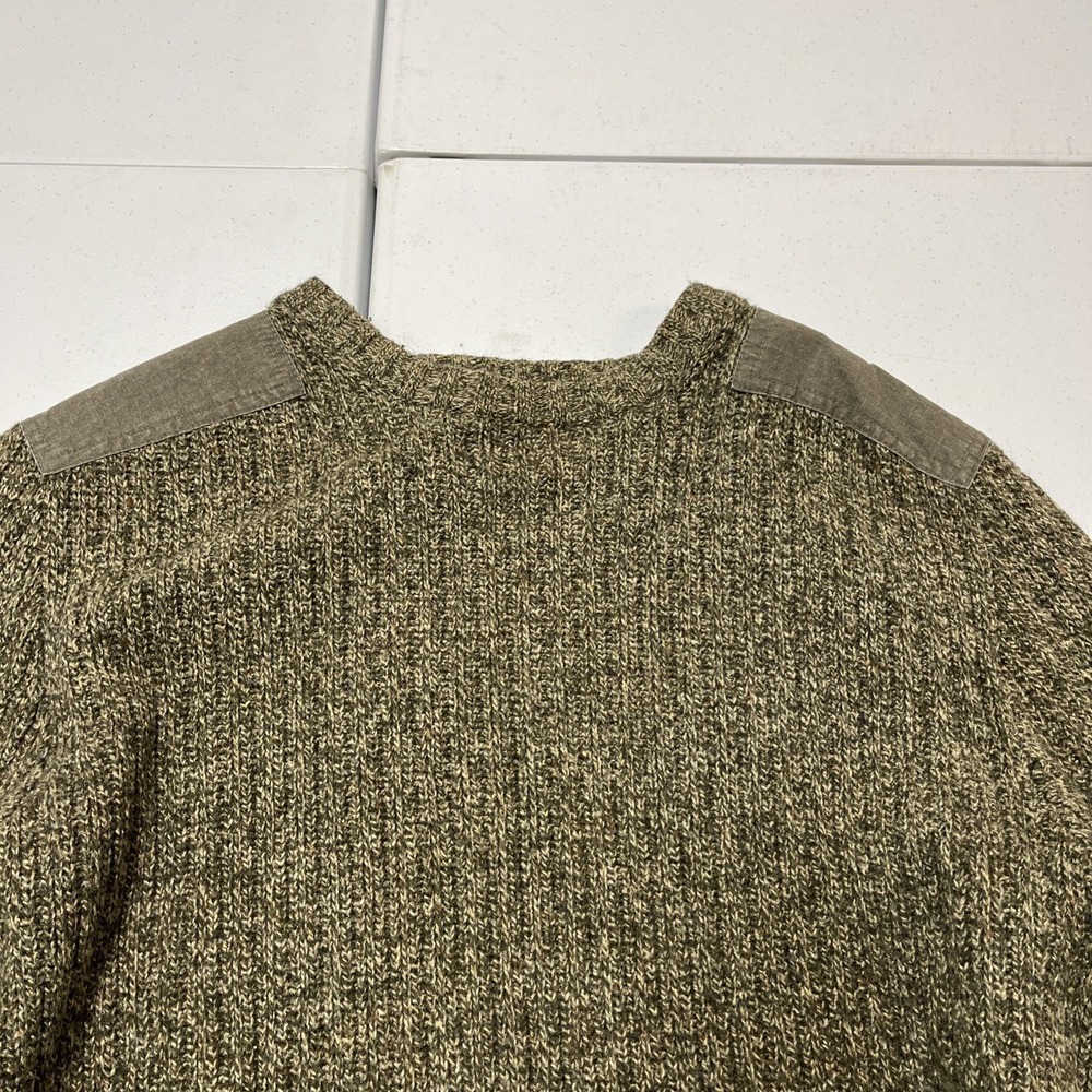 Eddie Bauer‎ Sweater Mens M Olive Green Cable Knit Shoulder Elbow Patches Preppy - Picture 7 of 11